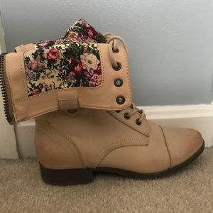 Tan Combat Boots-Floral Interior